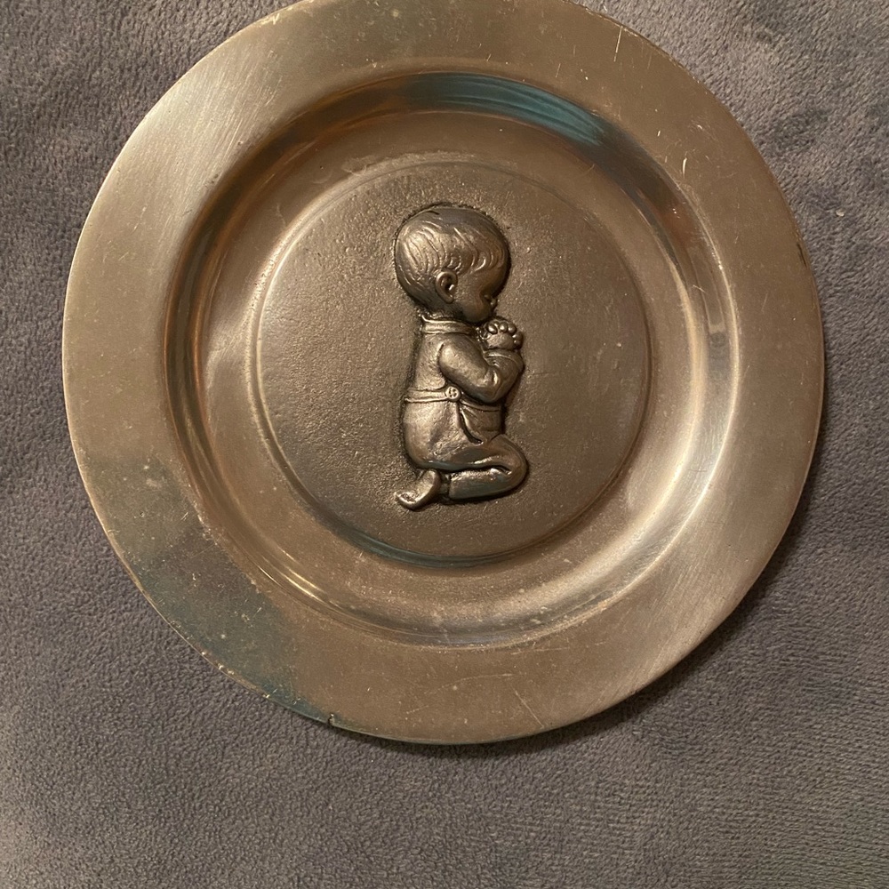 Vintage PEW-TA-REX pewter plate, Little Boy Praying